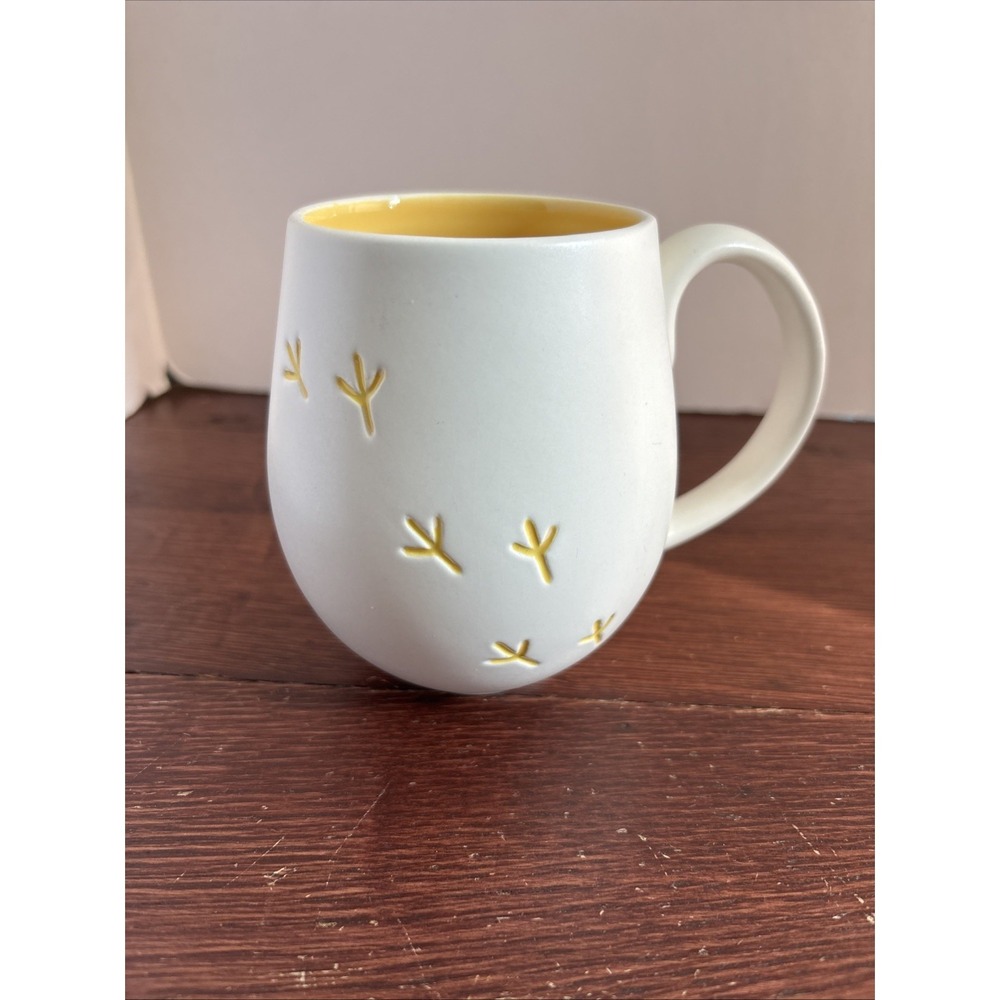 Hallmark Coffee Cup Yellow Bird‎ Foot Print White Ceramic Mug w/Yellow Interior